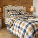 Housse de couette 260x240cmen flanelle de coton à carreaux beige - BASTIEN