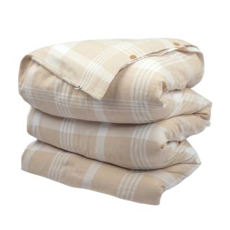 Housse de couette 240x220cmen flanelle de coton à carreaux marron et bleu - HILDAS