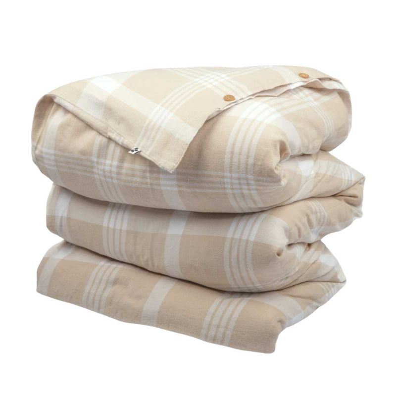 Housse de couette 240x220cmen flanelle de coton à carreaux marron et bleu - HILDAS Housse de couette 240x220cmen flanelle de coton à carreaux marron et bleu - HILDAS