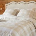 Housse de couette 260x240cmen flanelle de coton à carreaux marron et bleu - HILDAS