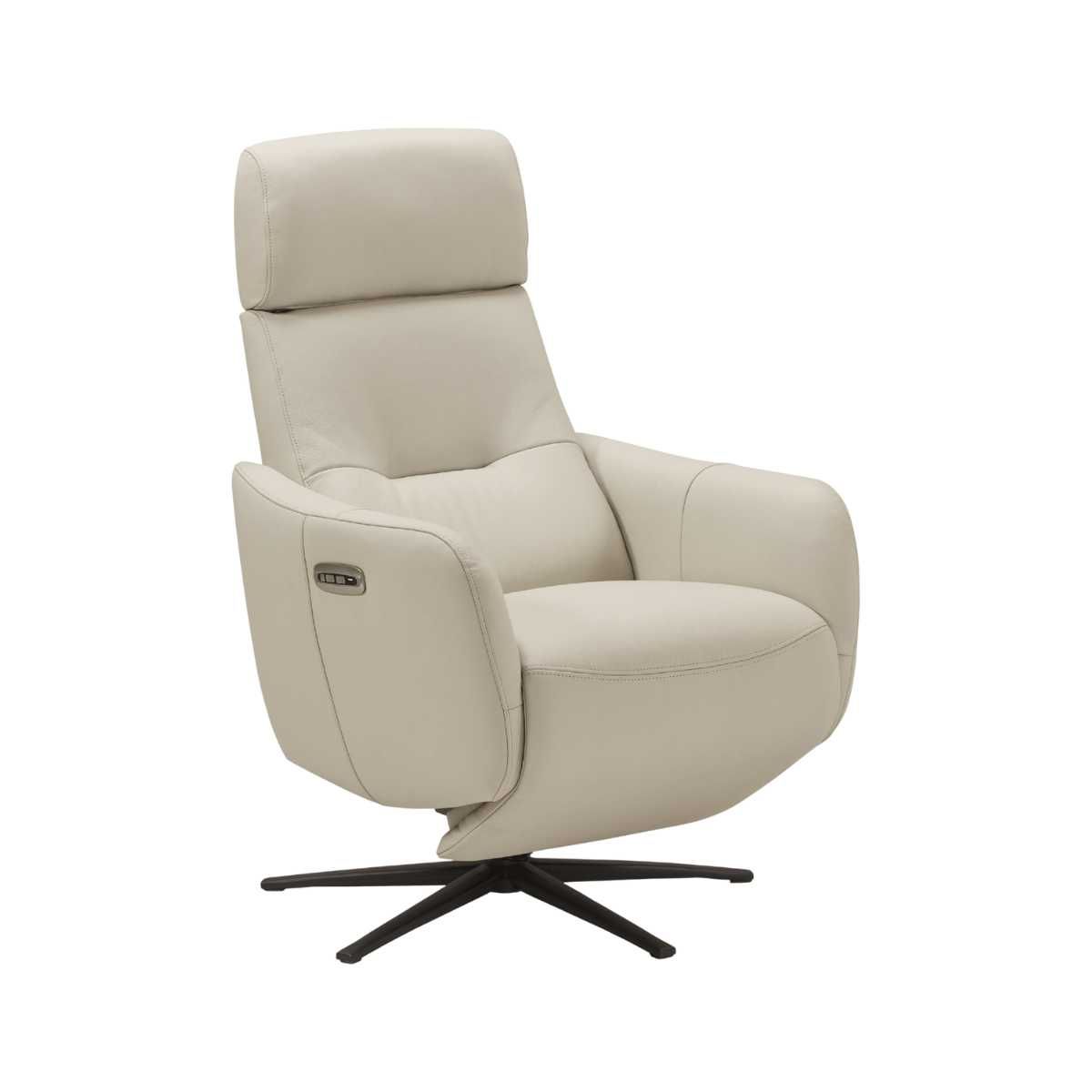 Fauteuil relax électrique pivotant avec têtière manuelle tout cuir gris ...