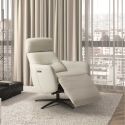 Fauteuil relax électrique pivotant avec têtière manuelle tout cuir gris clair - REANE