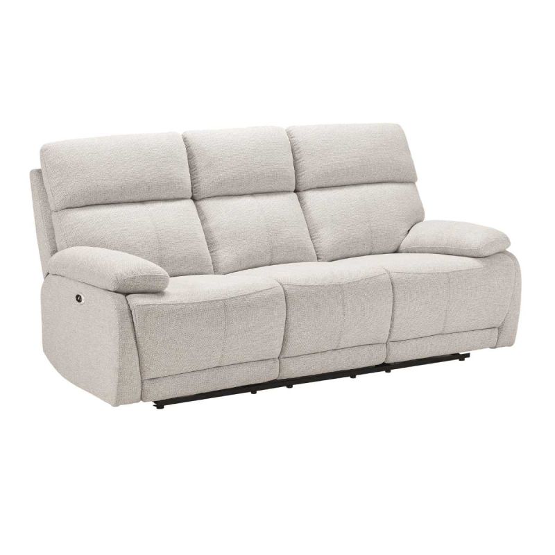 Canapé relax électrique 3 places tissu polyester gris clair - MIGUEL