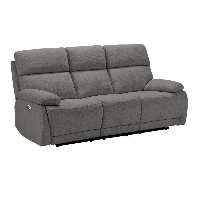 Canapé relax électrique 3 places tissu polyester gris foncé - MIGUEL