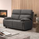 Canapé fixe 2 places tissu polyester gris foncé - MIGUEL