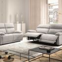 Ensemble Canapé relax électrique 2,5pl + canapé fixe tissu polyester gris clair - MIGUEL