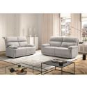 Ensemble Canapé relax électrique 2,5pl + canapé fixe tissu polyester gris clair - MIGUEL