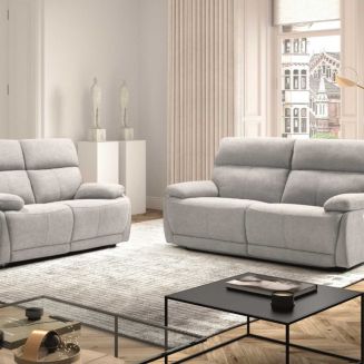 Ensemble Canapé relax électrique 2,5pl + canapé fixe tissu polyester gris clair - MIGUEL