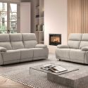 Ensemble Canapé relax électrique 3pl + canapé fixe tissu polyester gris clair - MIGUEL
