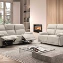 Ensemble Canapé relax électrique 3pl + canapé fixe tissu polyester gris clair - MIGUEL