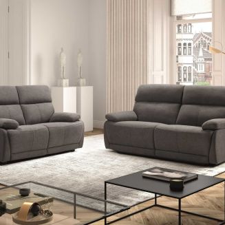 Ensemble Canapé relax électrique 2,5pl + canapé fixe tissu polyester gris foncé - MIGUEL