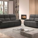 Ensemble Canapé relax électrique 3pl + canapé fixe tissu polyester gris foncé - MIGUEL