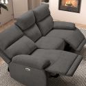 Ensemble Canapé relax électrique 3pl + canapé fixe tissu polyester gris foncé - MIGUEL