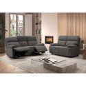 Ensemble Canapé relax électrique 3pl + canapé fixe tissu polyester gris foncé - MIGUEL