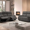 Ensemble Canapé relax électrique 3pl + canapé fixe tissu polyester gris foncé - MIGUEL