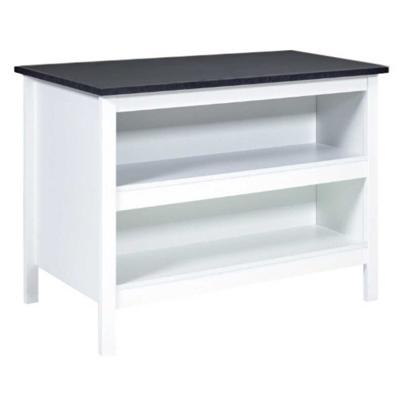Ilot de Cuisine Blanc et Plateau Anthracite - KENNY Ilot de Cuisine Blanc et Plateau Anthracite - KENNY