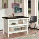 Ilot de Cuisine Blanc et Plateau Anthracite - KENNY
