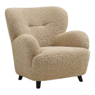 Fauteuil lounge vintage en tissu bouclette beige foncé- YOLAN