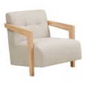 Fauteuil lounge vintage en tissu bouclette beige et accoudoirs en bois - FERNAND