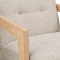 Fauteuil lounge vintage en tissu bouclette beige et accoudoirs en bois - FERNAND