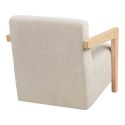 Fauteuil lounge vintage en tissu bouclette beige et accoudoirs en bois - FERNAND