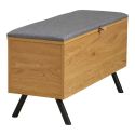 Banc coffre en mélaminé aspect chêne clair assise en tissu polyester gris - VALTIS