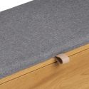 Banc coffre en mélaminé aspect chêne clair assise en tissu polyester gris - VALTIS