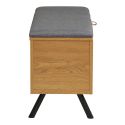 Banc coffre en mélaminé aspect chêne clair assise en tissu polyester gris - VALTIS