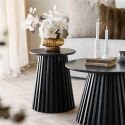Table d'appoint Ronde Pied Central Relief MDF Placage Chêne noir - DUBLIN