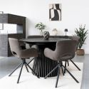 Table Extensible Ronde Pied Central Relief MDF Placage Chêne noir - DUBLIN