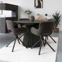 Table repas ronde Ø140cm Pied Central Relief MDF Placage Chêne noir - DUBLIN