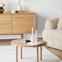 Table basse ronde Ø70cm plateau et pieds en chêne naturel - JOSETTE