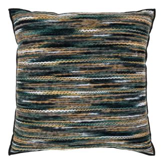 Coussin Déco Carré Recto Rayé Lainage multicolore et Verso Noir - AMYRA