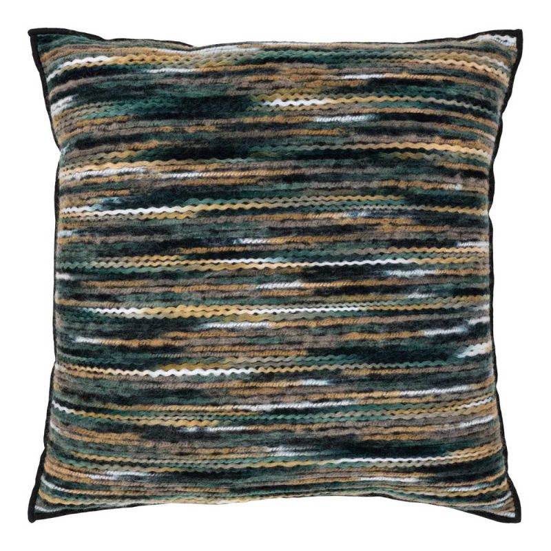 Coussin Déco Carré Recto Rayé Lainage multicolore et Verso Noir - AMYRA