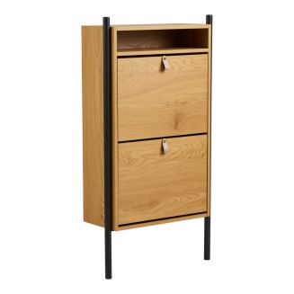 Meuble à chaussures 2 portes basculantes en mélaminé aspect chêne clair - VALTIS