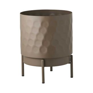 Cache-pot rond sur pieds en Métal Taupe martelé - MARLO