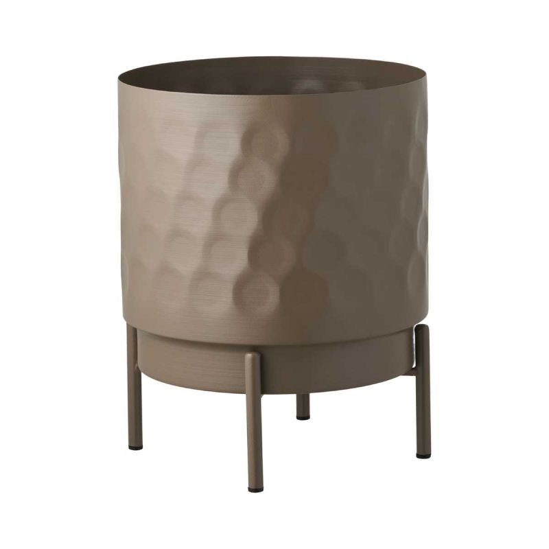 Cache-pot rond sur pieds en Métal Taupe martelé - MARLO Cache-pot rond sur pieds en Métal Taupe martelé - MARLO