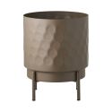 Cache-pot rond sur pieds en Métal Taupe martelé - MARLO