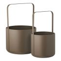 Lot de 2 Cache-Pots ronds sur Pieds en Métal Taupe - MERYL