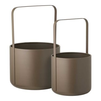 Lot de 2 Cache-Pots ronds sur Pieds en Métal Taupe - MERYL
