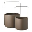 Lot de 2 Cache-Pots ronds sur Pieds en Métal Taupe - MERYL