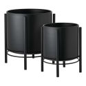 Lot de 2 Cache-Pots ronds sur Pieds en Métal noir - MAYAN