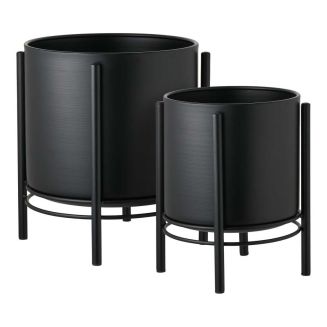 Lot de 2 Cache-Pots ronds sur Pieds en Métal noir - MAYAN
