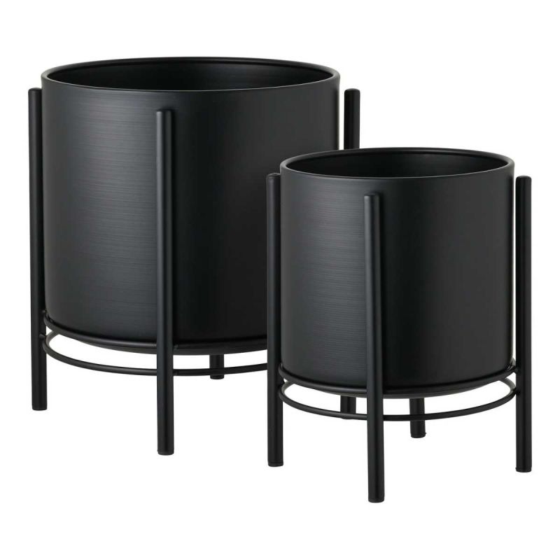 Lot de 2 Cache-Pots ronds sur Pieds en Métal noir - MAYAN