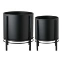 Lot de 2 Cache-Pots ronds sur Pieds en Métal noir - MAYAN