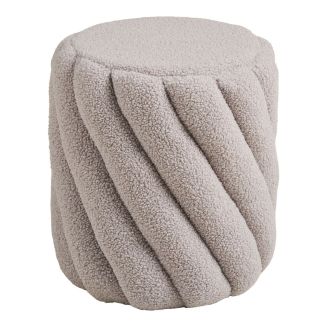 Pouf Rond Ø38cm en Tissu Bouclé torsadé gris - YONA