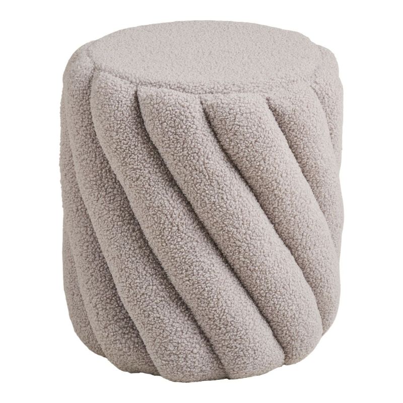 Pouf Rond Ø38cm en Tissu Bouclé torsadé gris - YONA Pouf Rond Ø38cm en Tissu Bouclé torsadé gris - YONA