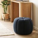 Pouf Rond en Tissu Bouclé bleu marine Pieds MDF - PUMBA