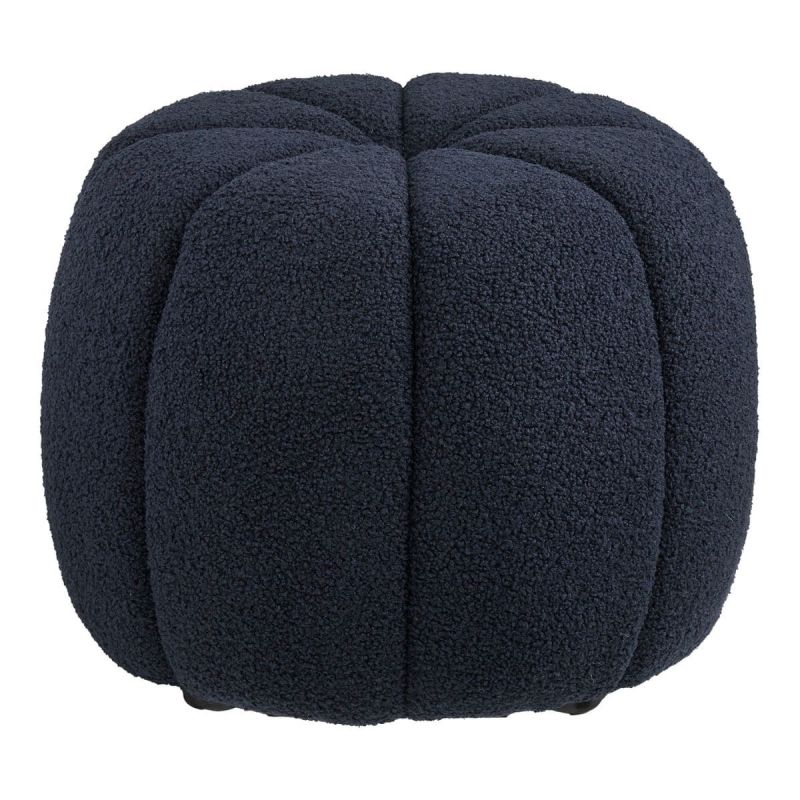 Pouf Rond en Tissu Bouclé bleu marine Pieds MDF - PUMBA Pouf Rond en Tissu Bouclé bleu marine Pieds MDF - PUMBA