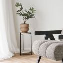 Sellette 2 plateaux en MDF imitation travertin piètement en métal noir - SELYN